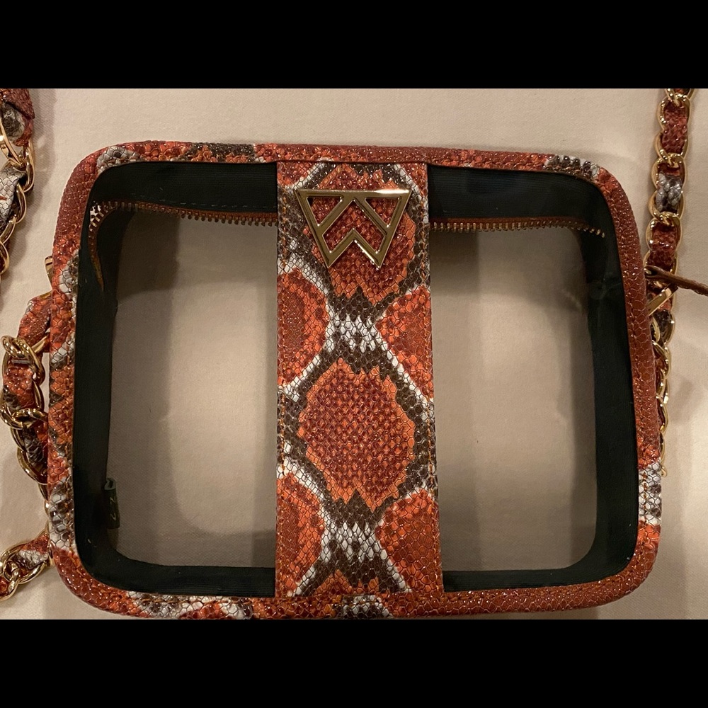 Kelly Wynne clear crossbody in orange python